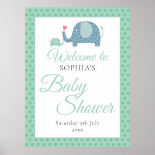 Póster Letrero de Bienvenida para Baby Shower de Elefante
