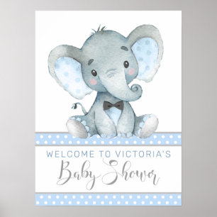 Póster Letrero de Bienvenida para Baby Shower de Elefante