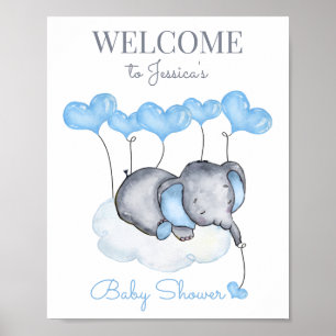 Póster Letrero de bienvenida para baby shower de elefante