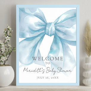 Póster Letrero de Bienvenida para Baby Shower de Lazo Azu