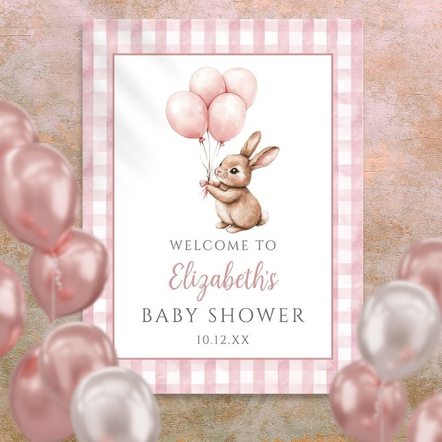 Póster Letrero de bienvenida para baby shower de Little B (Little Bunny Pink Baby Shower Welcome Sign)