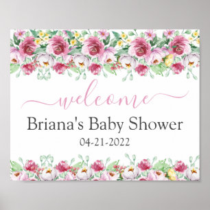 Póster Letrero de bienvenida para baby shower de niña con