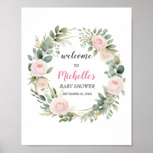 Póster Letrero de bienvenida para baby shower de niña con