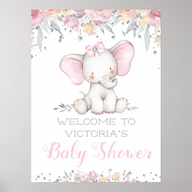 Póster Letrero de bienvenida para baby shower de niña ele (Frente)