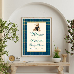 Póster Letrero de Bienvenida para Baby Shower de Osito Te