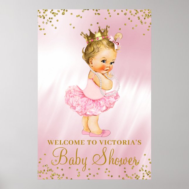 Póster Letrero de bienvenida para baby shower de Princesa (Frente)