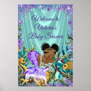 Póster Letrero de bienvenida para baby shower de sirena a