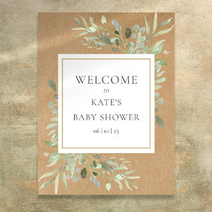 Póster Letrero de Bienvenida para Baby Shower de Vegetaci