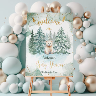 Póster Letrero de bienvenida para baby shower del oso bla