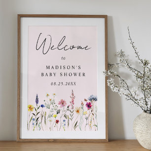 Póster Letrero de Bienvenida para Baby Shower Elegante Fl