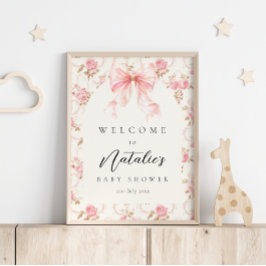 Póster Letrero de bienvenida para baby shower floral Cott