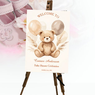 Póster Letrero de Bienvenida para Baby Shower Oso Acuarel