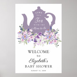 Póster Letrero de bienvenida para baby shower púrpura Hor
