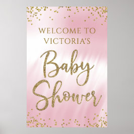 Póster Letrero de bienvenida para baby shower rosa elegan