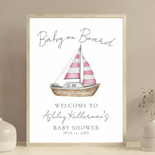 Póster Letrero de Bienvenida para Baby Shower Rosa Náutic