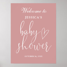 Póster Letrero de bienvenida para baby shower rosa polvor