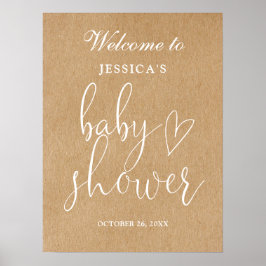 Póster Letrero de bienvenida para baby shower rústico sin