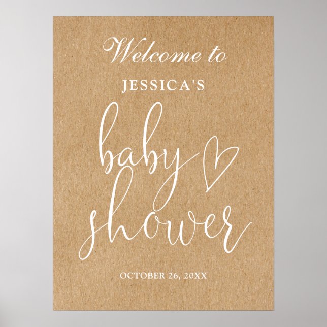 Póster Letrero de bienvenida para baby shower rústico sin (Frente)