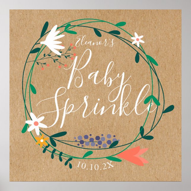 Póster Letrero de Bienvenida para Baby Sprinkle con Guirn (Frente)