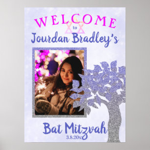 Póster Letrero de bienvenida para Bat Mitzvah del árbol b
