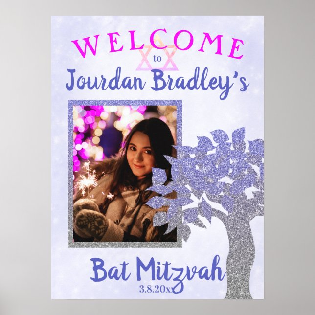 Póster Letrero de bienvenida para Bat Mitzvah del árbol b (Frente)