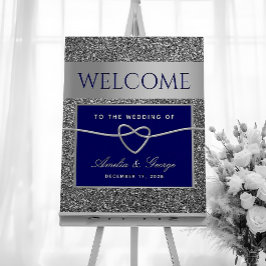 Póster Letrero de Bienvenida para Boda Azul Real