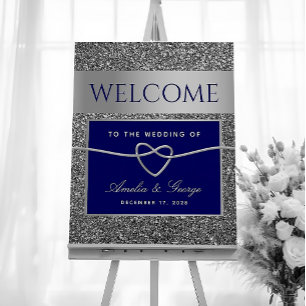 Póster Letrero de Bienvenida para Boda Azul Real