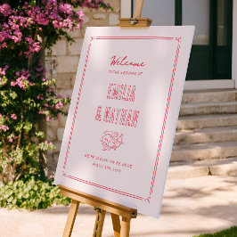 Póster Letrero de bienvenida para boda con Cupido dibujad