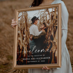 Póster Letrero de Bienvenida para Boda con Foto Elegante.