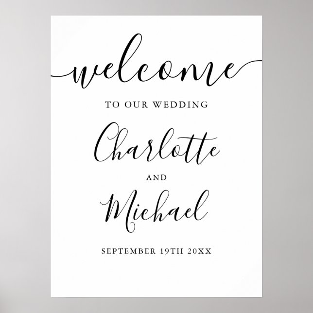 Póster Letrero de bienvenida para boda con letra script C (Frente)