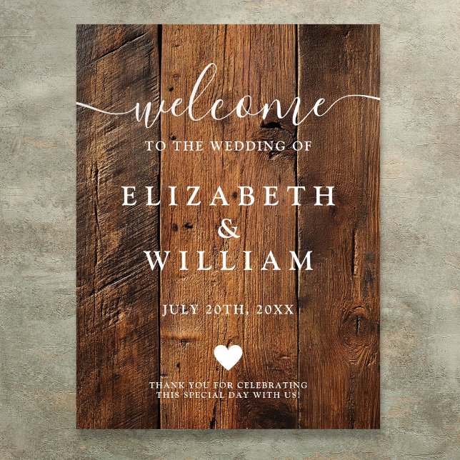 Póster Letrero de bienvenida para boda de granero de made (Rustic Wood Barn Wedding Welcome Sign)