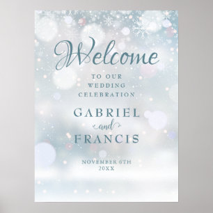 Póster Letrero de Bienvenida para Boda de Invierno con Co