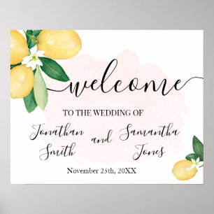 Póster Letrero de Bienvenida para Boda de Limones Rosa