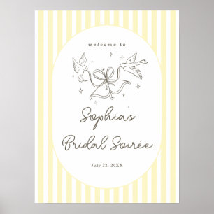 Póster Letrero de bienvenida para boda de rayas amarillas