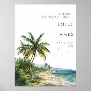 Póster Letrero de bienvenida para boda en playa tropical 