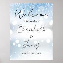 Letrero de bienvenida para boda invernal con letra