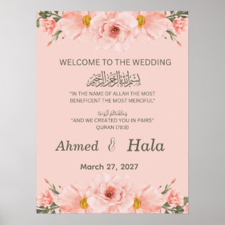 Póster Letrero de bienvenida para boda islámica con acuar