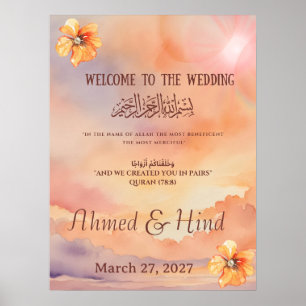Póster Letrero de bienvenida para boda islámica Floral