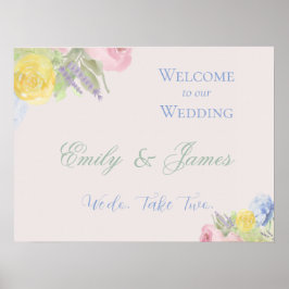 Póster Letrero de Bienvenida para Boda Romántica