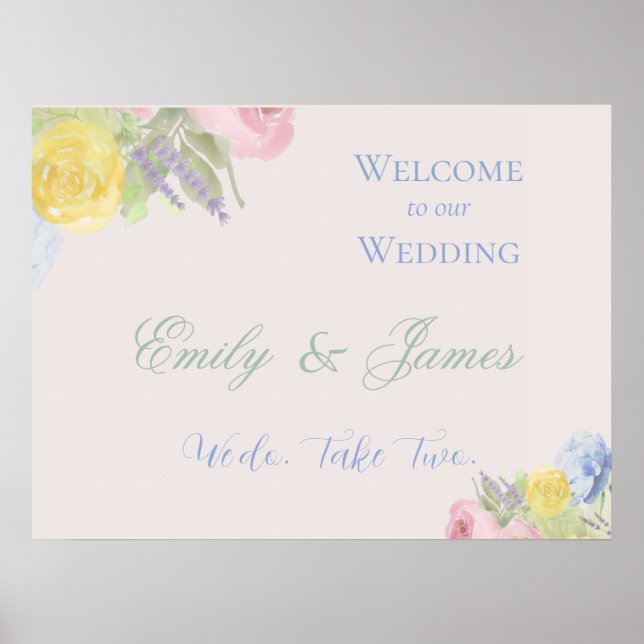 Póster Letrero de Bienvenida para Boda Romántica (Frente)