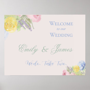 Póster Letrero de Bienvenida para Boda Romántica