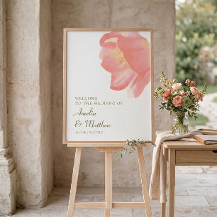 Póster Letrero de Bienvenida para Boda Romántica con Flor