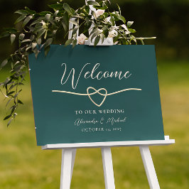 Póster Letrero de Bienvenida para Boda Verde Esmeralda
