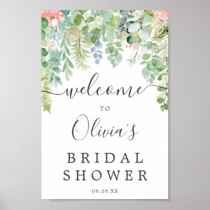 Póster Letrero de Bienvenida para Bridal Shower con Verdo