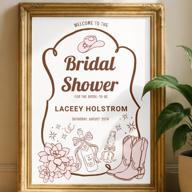 Póster Letrero de bienvenida para despedida de soltera co (Cowgirl Boots Western Bridal Shower Welcome Sign
)