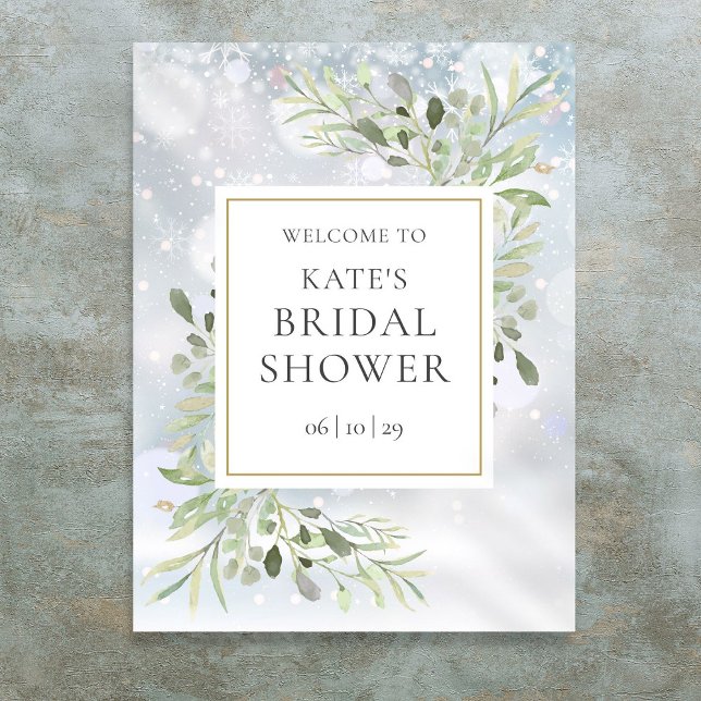 Póster Letrero de bienvenida para despedida de soltera co (Winter Greenery Bridal Shower Welcome Sign)