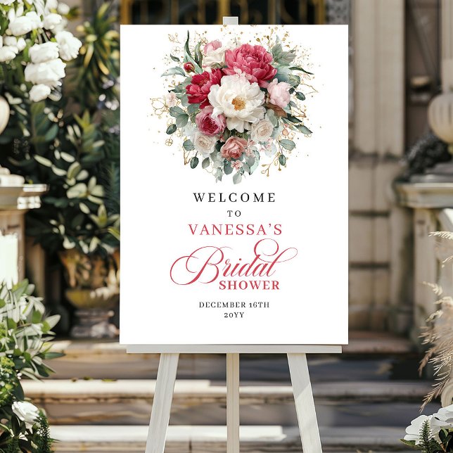 Póster Letrero de Bienvenida para Despedida de Soltera Fl (Boho Floral Bridal Shower Welcome Sign)