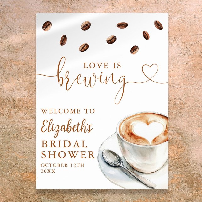 Póster Letrero de Bienvenida para Despedida de Soltera Lo (Love Is Brewing Bridal Shower Welcome Sign)