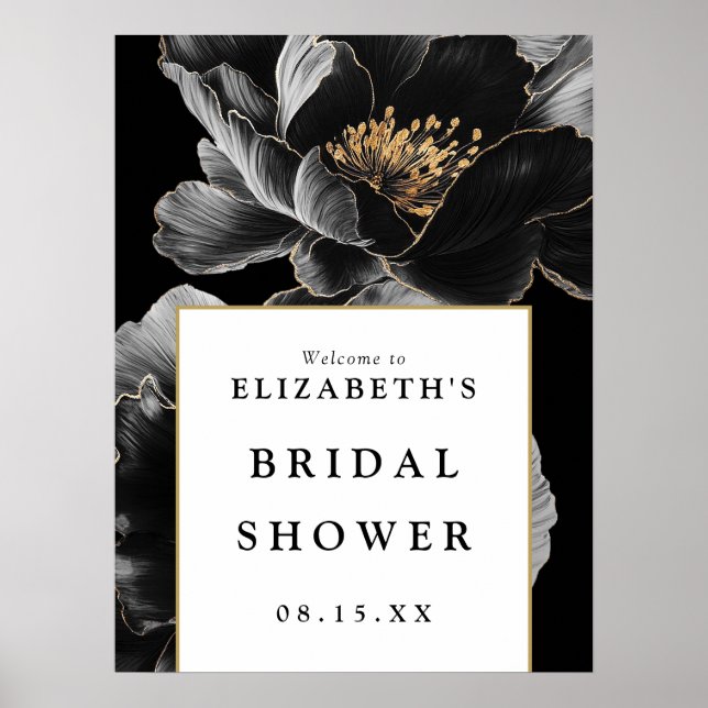 Póster Letrero de bienvenida para ducha de novia floral m (Frente)