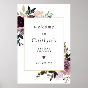 Póster Letrero de bienvenida para ducha de novia floral r